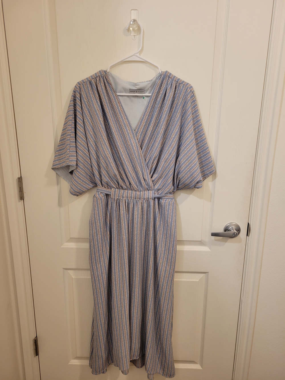 Unknown Brand Blue Striped Wrap Midi Dress